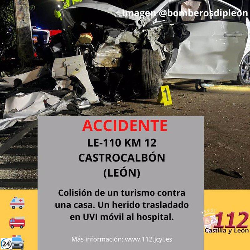 Accidente en la LE-110 en Castrocalbón deja un herido tras colisión de turismo con una vivienda.