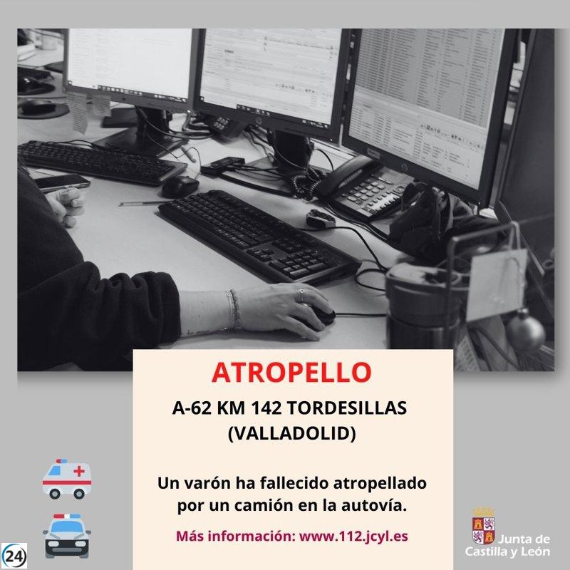 Un hombre pierde la vida al ser atropellado por un camión en la A-62, en Tordesillas.
