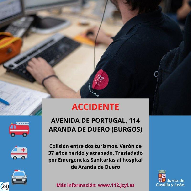 Un hombre de 37 años resulta herido en un choque en la Avenida de Portugal de Aranda.
