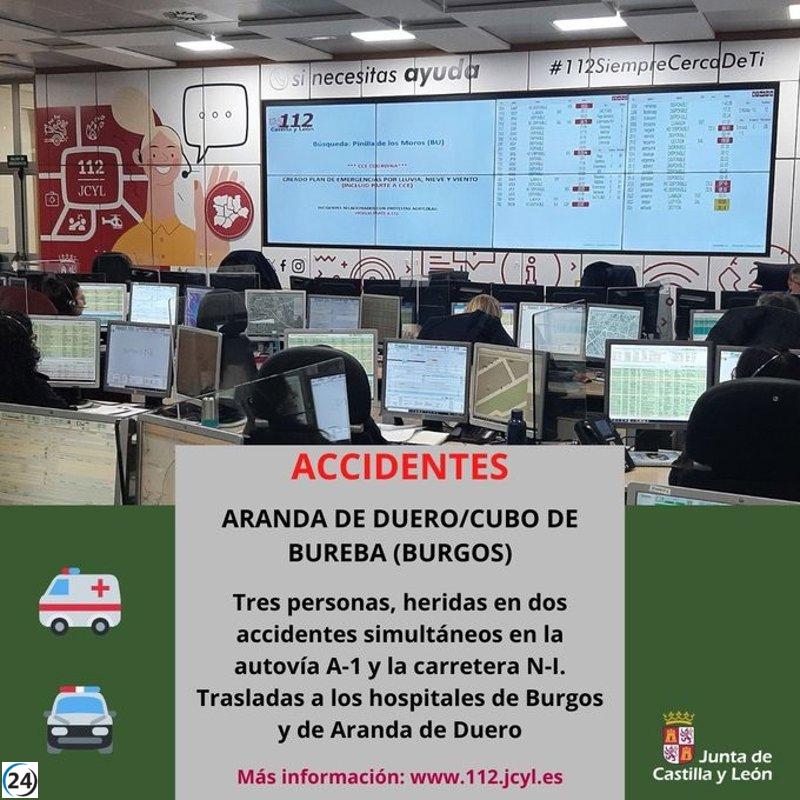 Tres personas heridas en dos accidentes ocurridos al mismo tiempo en Burgos.