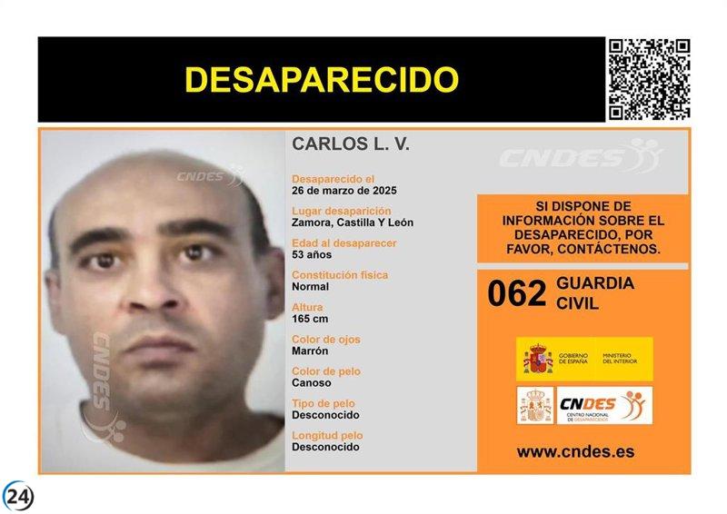 Desaparece un hombre de 53 años en Arquilinos, Zamora.