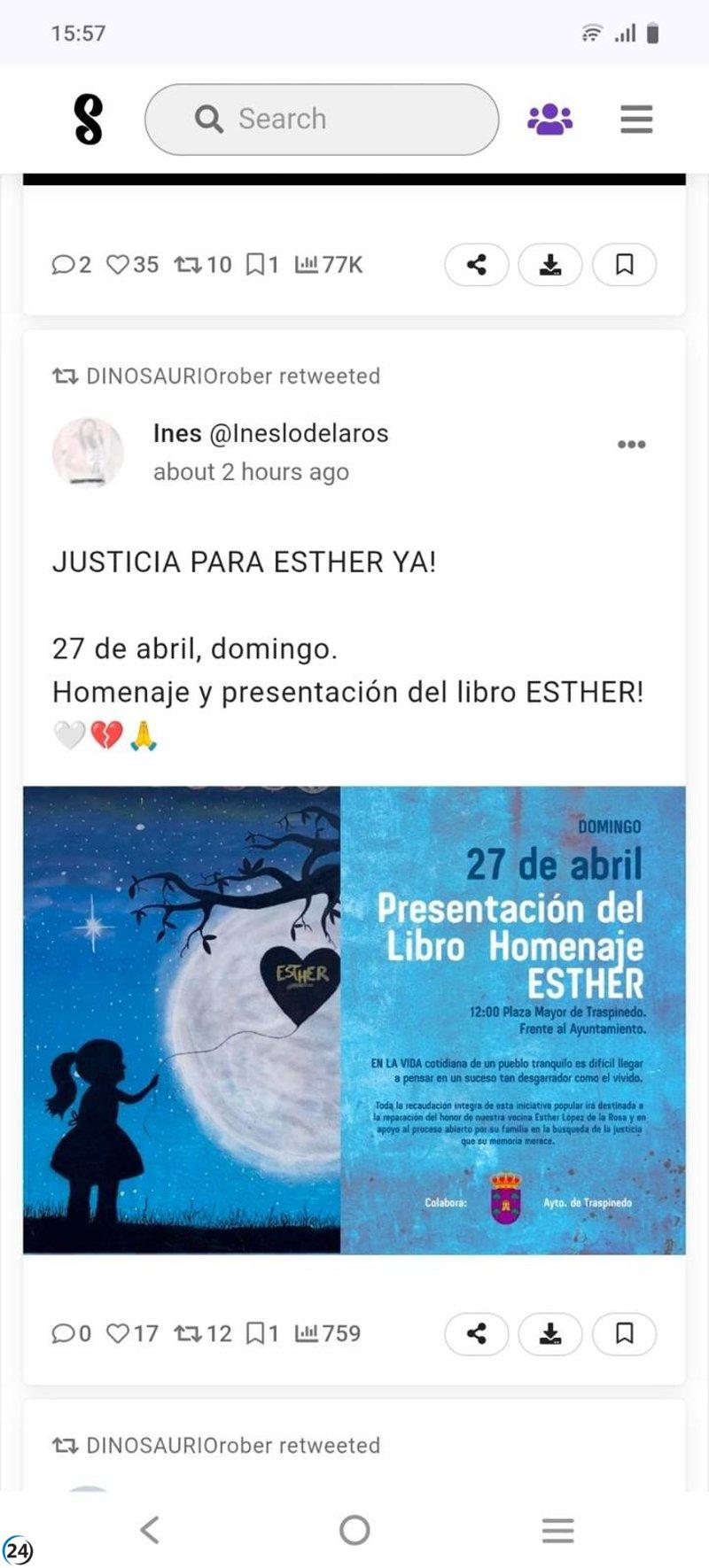 El domingo se lanza un libro en apoyo a Esther López, con fondos para restaurar su dignidad.