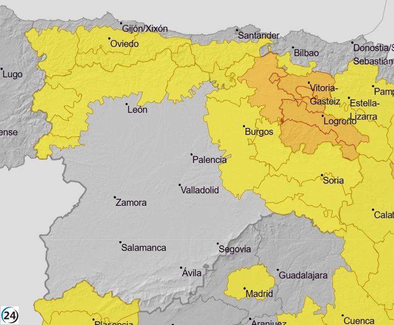 Aemet advierte: Tormentas amenazan al norte de Burgos y alertas amarillas en Soria, León y Palencia.