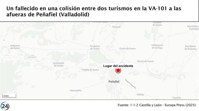 Trágico choque de vehículos en Peñafiel deja una víctima mortal.