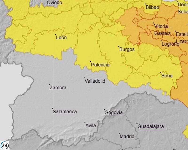 León, Palencia y Soria bajo aviso amarillo; Burgos enfrenta alerta naranja por lluvias y tormentas este viernes.