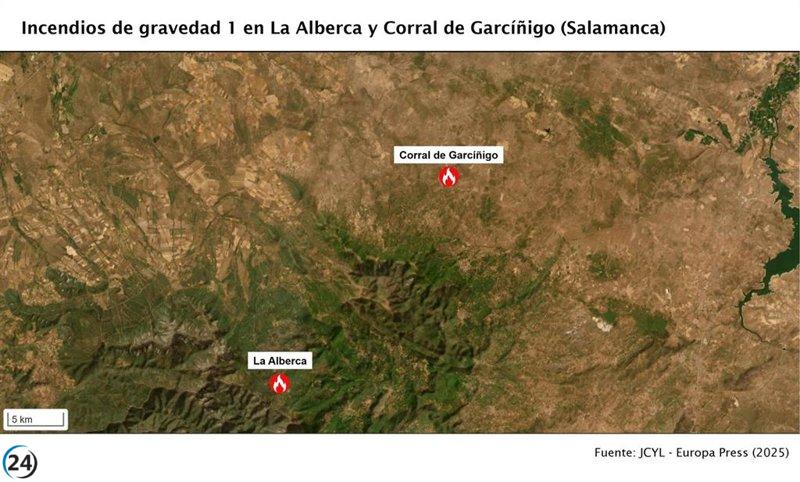 Incendios en Corral de Garcíñigo y La Alberca (Salamanca) reducen su gravedad a nivel 1.