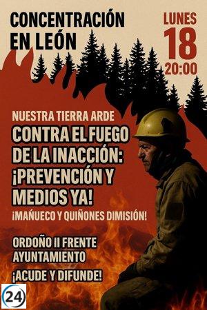 Se convoca una manifestación en León el lunes para pedir la declaración de alerta máxima por incendios forestales.