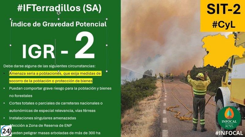Se reporta un incendio de nivel 2 en Terradillos, Salamanca.