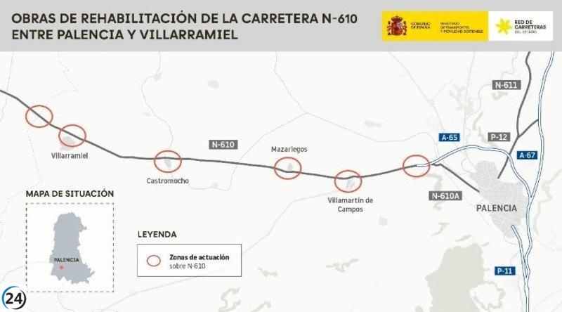 Intervenciones viales en la N-610: restricciones de tráfico entre Palencia y Villarramiel a partir de este miércoles.