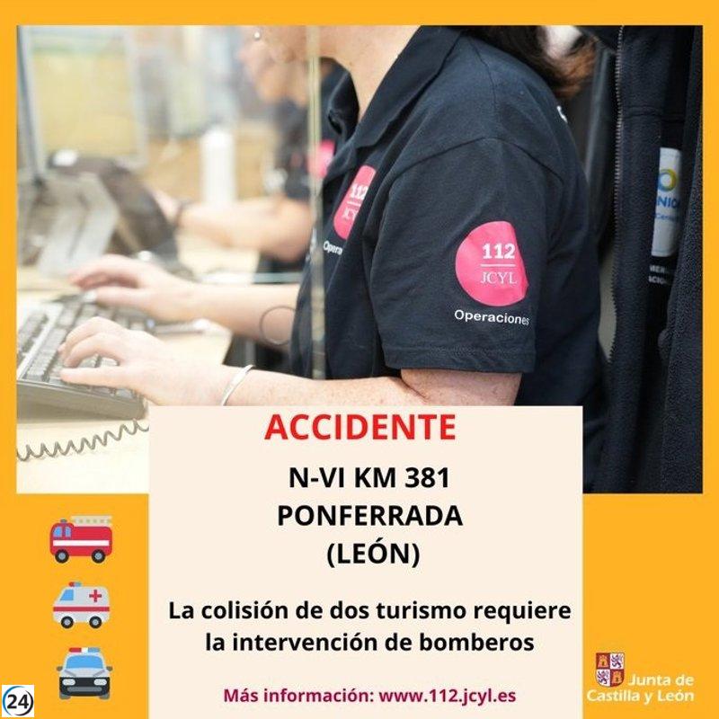 Accidente en la N-VI en Ponferrada deja cinco personas lesionadas.