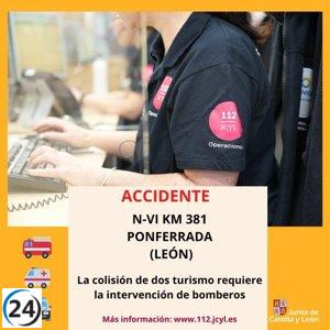 Accidente en la N-VI en Ponferrada deja cinco personas lesionadas.