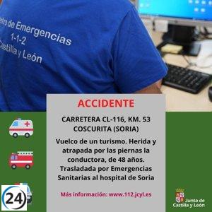 Accidente en Coscurita: Un herido tras vuelco de vehículo en la CL-116.