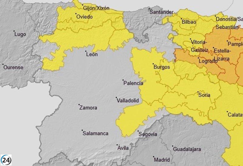 Aemet emite alerta amarilla por lluvias y tormentas en cinco provincias de Castilla y León.