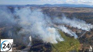 Servicios terrestres y aéreos combaten incendio en Navalperal de Pinares, Ávila.