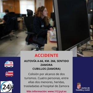 Accidente en la A-66 en Cubillos deja cuatro heridos, incluyendo a dos niños.