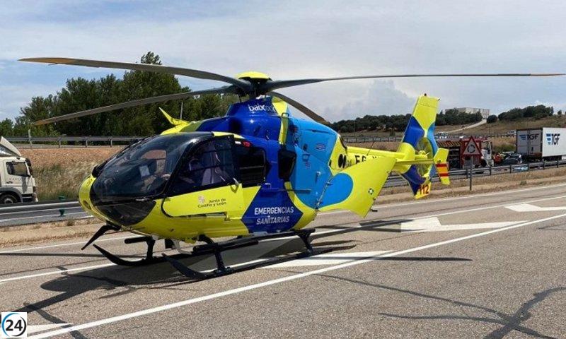 Mujer de 55 años es rescatada en helicóptero tras accidente en Briviesca, Burgos.