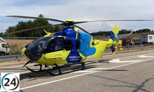 Mujer de 55 años es rescatada en helicóptero tras accidente en Briviesca, Burgos.