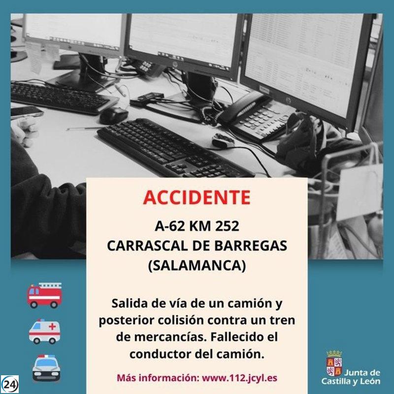 Tragedia en Carrascal de Barregas: un fallecido por el choque entre un tren y un camión volcado.