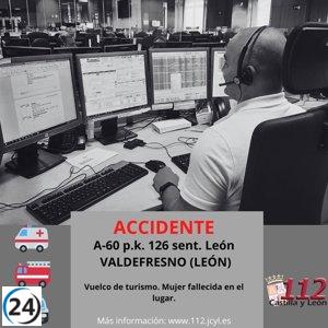 Trágica noticia: Una mujer pierde la vida en un accidente de tráfico en la A-60 en Valdefresno.