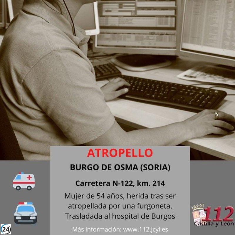 Mujer de 54 años herida en atropello en N-122 en El Burgo de Osma.