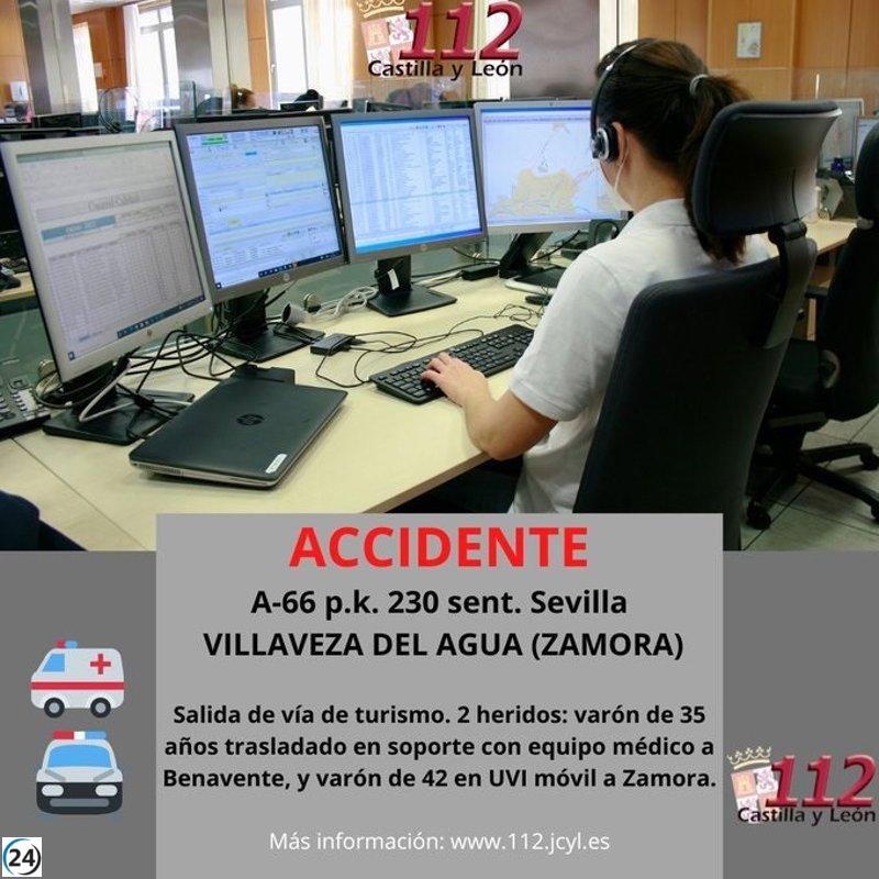 Accidente en A-66 en Villaveza del Agua deja dos heridos en turismo.