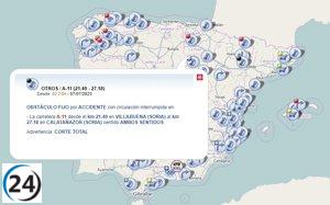 Tráfico interrumpido en la A-11 de Golmayo debido al vuelco de un camión cargado de legumbres