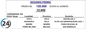 El segundo premio de la Lotería Nacional repartido en Ávila capital y Piedrahíta