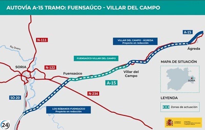 El Ministerio de Transportes licita la construcción del tramo Fuensaúco-Villar del Campo de la Autovía A-15 en Soria por 116,5 millones.