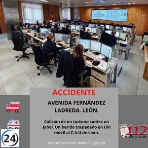 Accidente en León deja un herido tras colisión de turismo con árbol