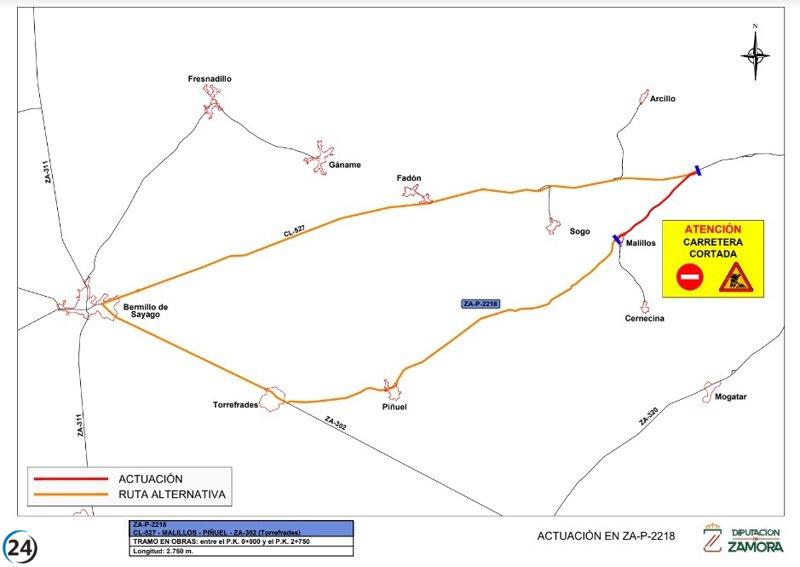 La carretera ZA-P-2218 quedará cerrada al tráfico a partir de este lunes por decisión de la Diputación de Zamora.