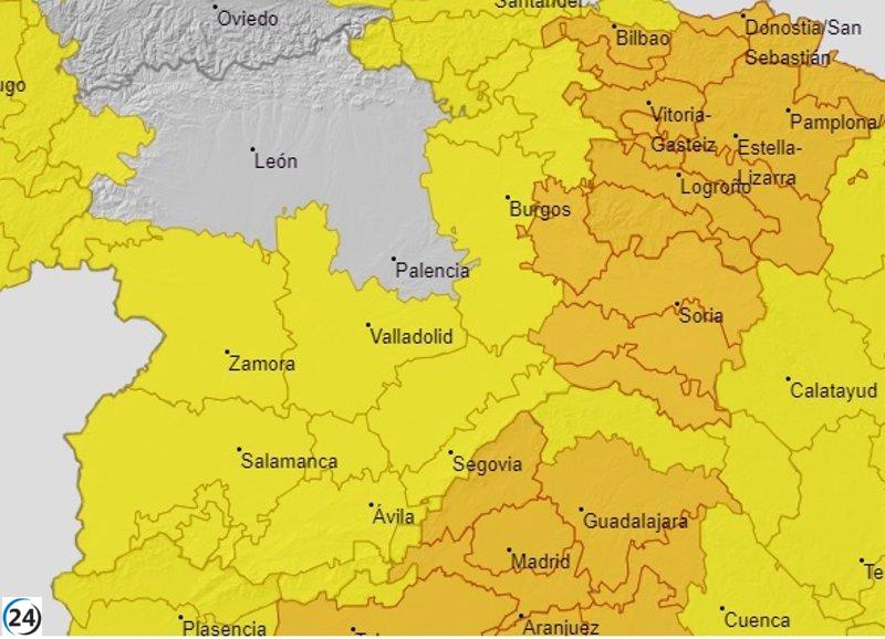 La Aemet emite avisos de nivel naranja en Burgos y Soria y alerta amarilla en el resto de provincias, excepto Palencia.