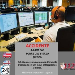 Dos camiones chocan en la A-6 de Torre del Bierzo, dejando un herido