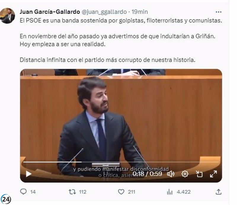 Gallardo denuncia indulto a Griñán y critica acusaciones de vinculación golpista al PSOE.
