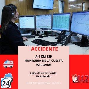 Trágico accidente de moto en Honrubia de la Cuesta acaba con la vida de un conductor