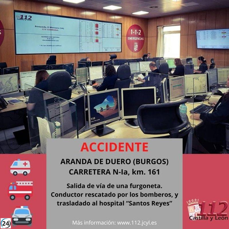 Accidente en la N-I en Aranda deja una persona herida tras salida de una furgoneta de la vía