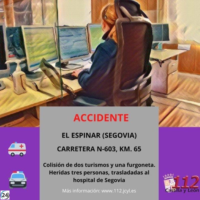 Accidente en la N-603 deja tres personas heridas al colisionar dos coches y una furgoneta en El Espinar